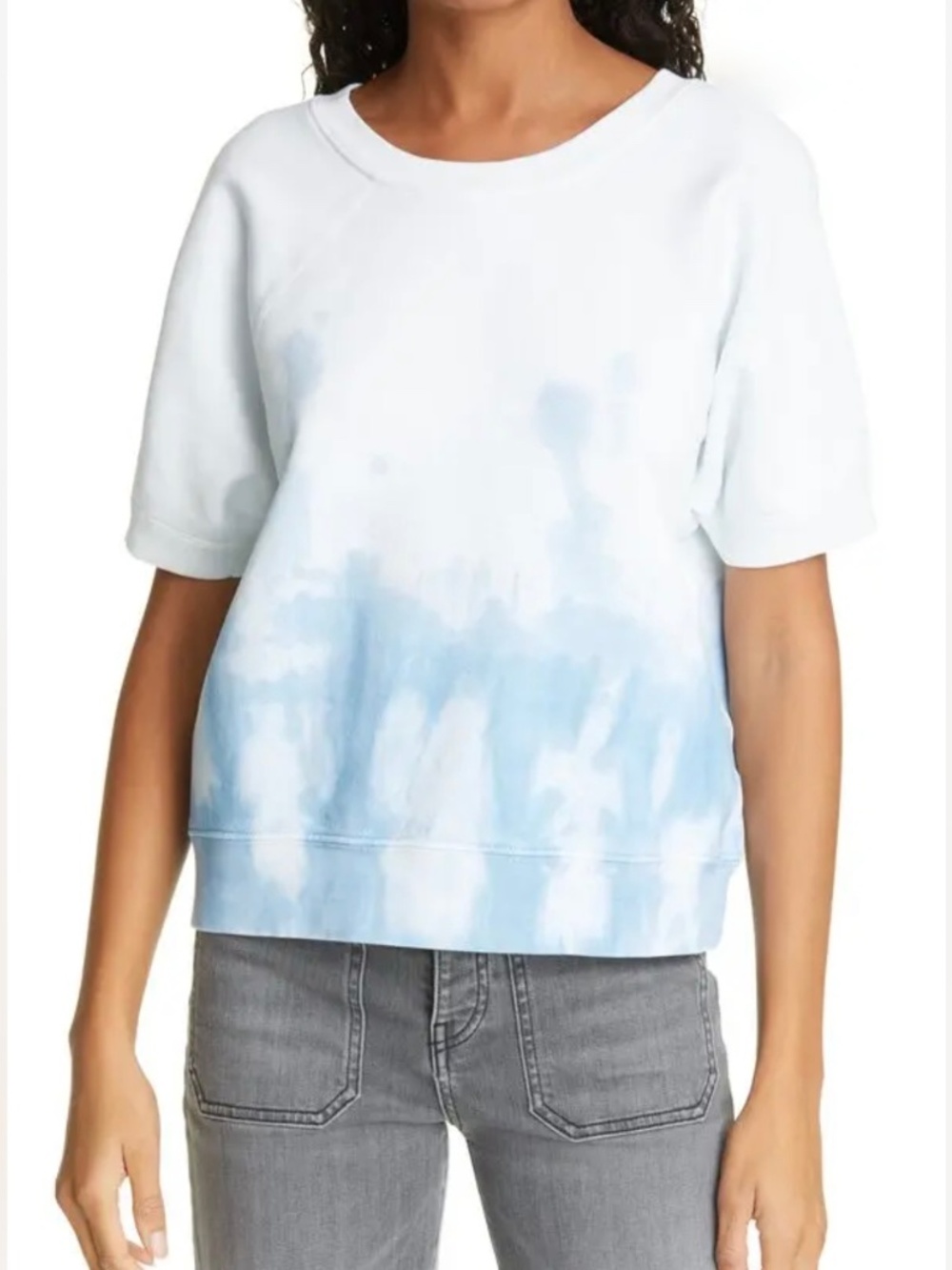 Nili Lotan Ciara Short Sleeve Sweatshirt Sky Blue White Tie Dye Size S